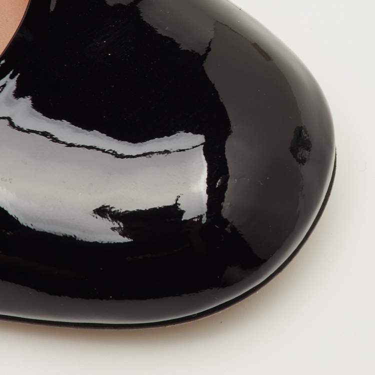 Pre Owned Valentino Tan-Go Size 39.5 Black Patent Leather Ankle Strap Ballet Flats