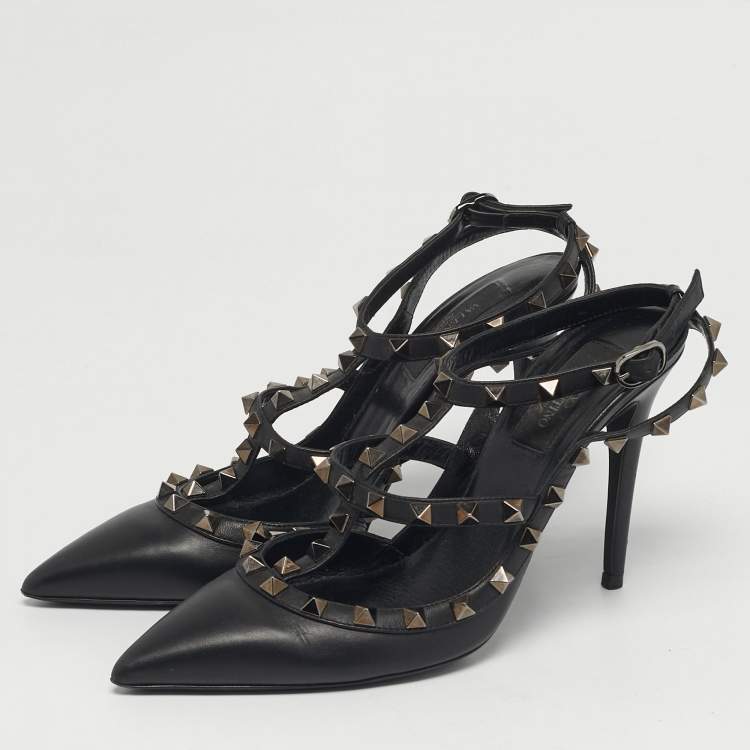 Pre Owned Valentino Rockstud Size 38 Black Leather Pumps