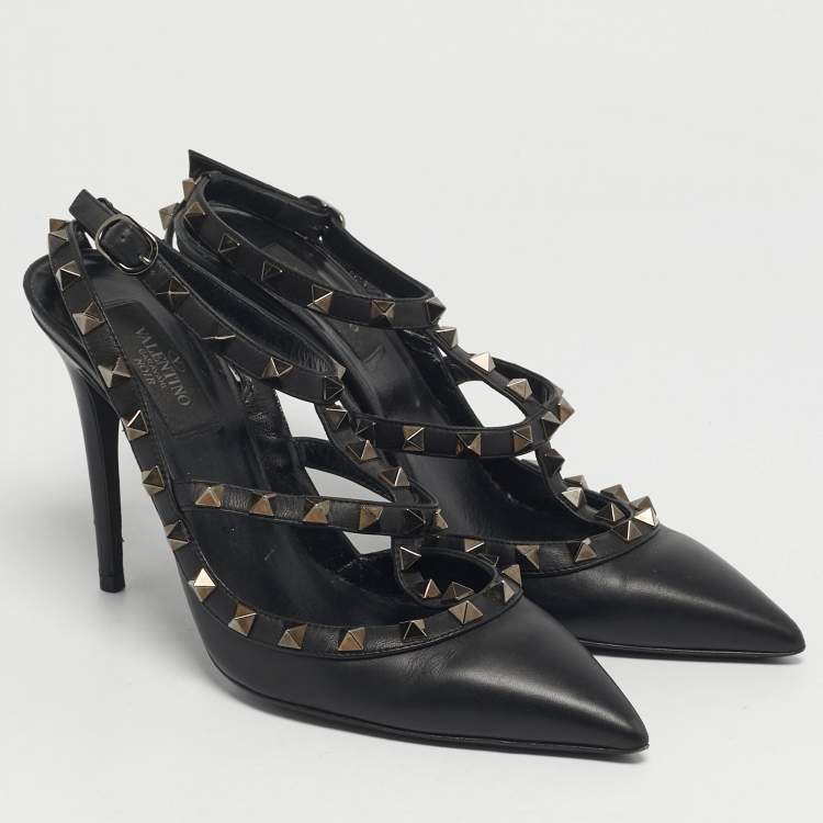 Pre Owned Valentino Rockstud Size 38 Black Leather Pumps