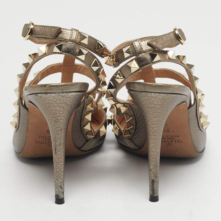 Pre Owned Valentino Rockstud Size 38 Metallic Leather Pumps