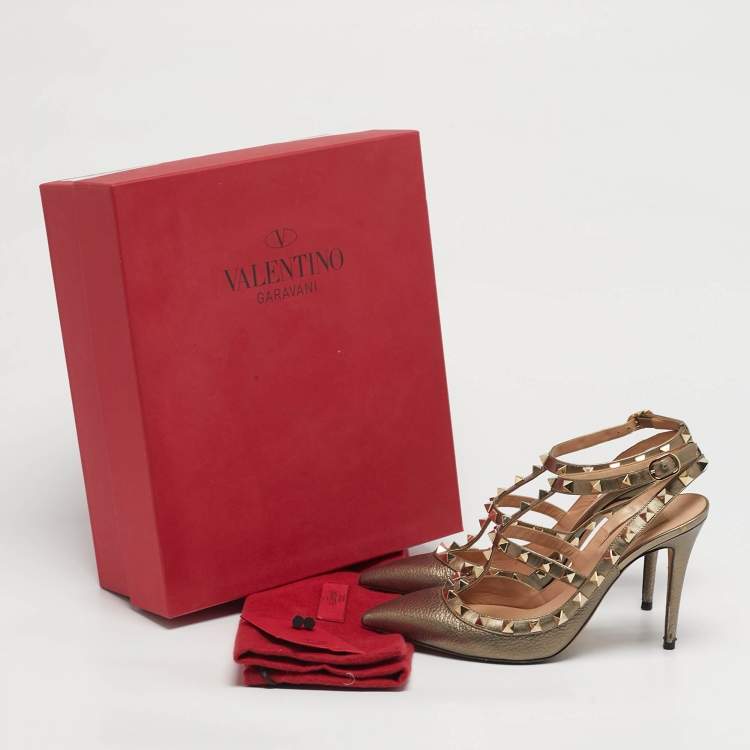 Pre Owned Valentino Rockstud Size 38 Metallic Leather Pumps