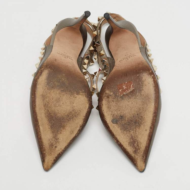 Pre Owned Valentino Rockstud Size 38 Metallic Leather Pumps