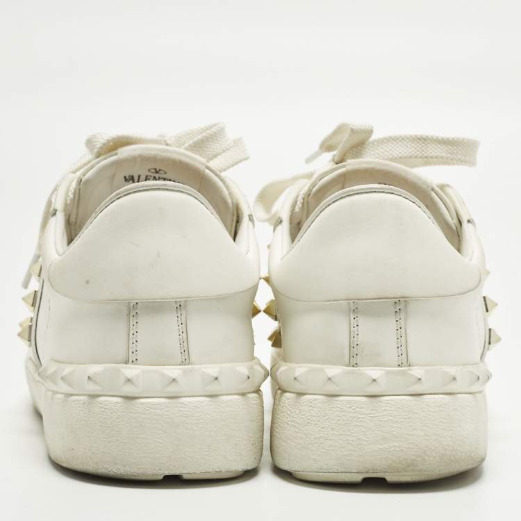 Pre Owned Valentino Rockstud Size 38 White Leather Lace Up Sneakers