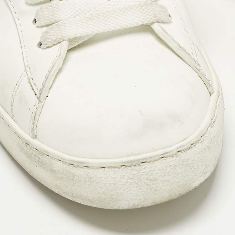 Pre Owned Valentino Rockstud Size 38 White Leather Lace Up Sneakers