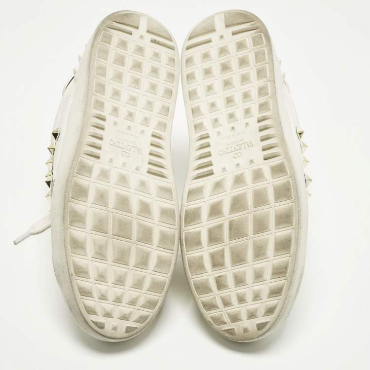 Pre Owned Valentino Rockstud Size 38 White Leather Lace Up Sneakers