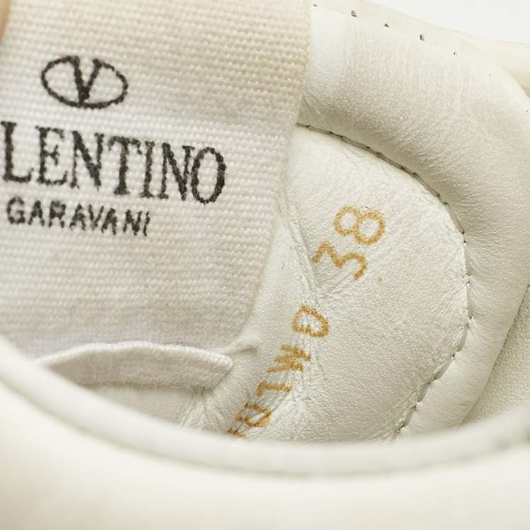 Pre Owned Valentino Rockstud Size 38 White Leather Lace Up Sneakers