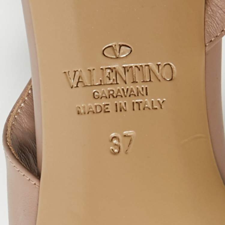 Pre Owned Valentino Rockstud Size 37 Beige Leather Slingback Pumps