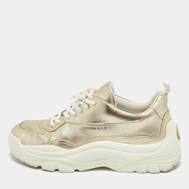 مملوكة مسبقًا Valentino Bounce Size 39 Metallic Leather Low Top Sneakers