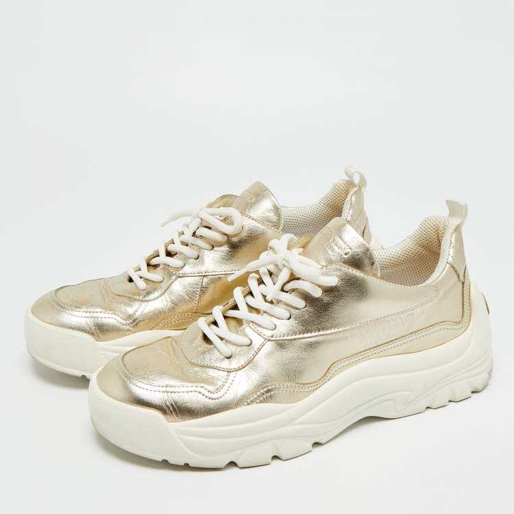 مملوكة مسبقًا Valentino Bounce Size 39 Metallic Leather Low Top Sneakers