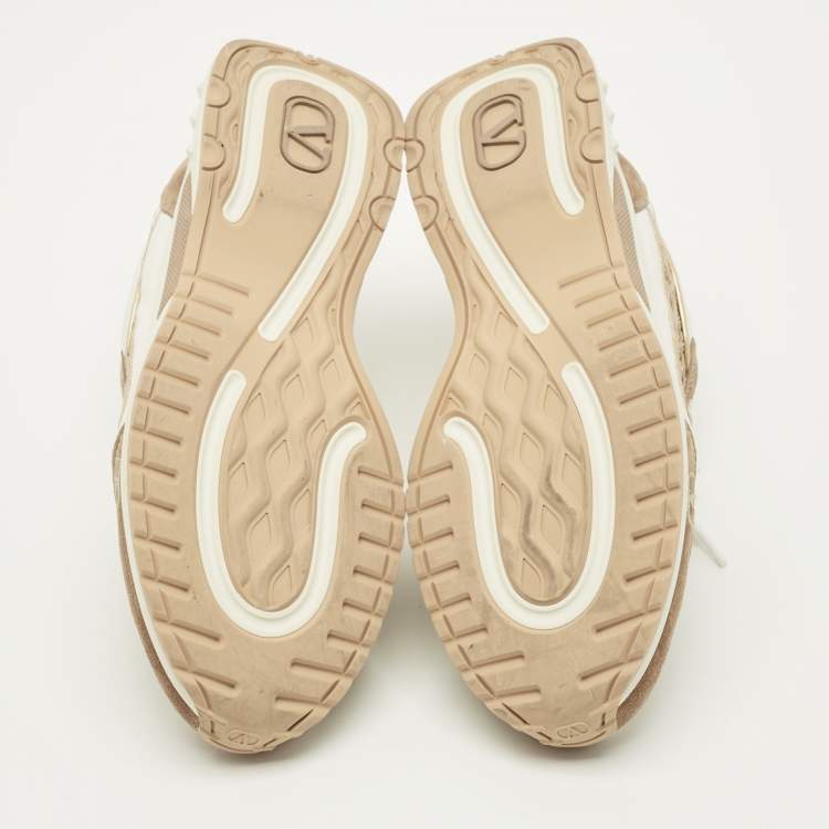 Pre Owned Valentino Ready Go Size 39 White/Brown Leather and Suede Low Top Sneakers