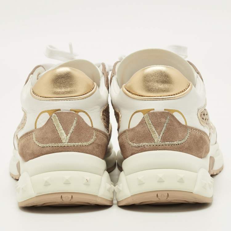 Pre Owned Valentino Ready Go Size 39 White/Brown Leather and Suede Low Top Sneakers