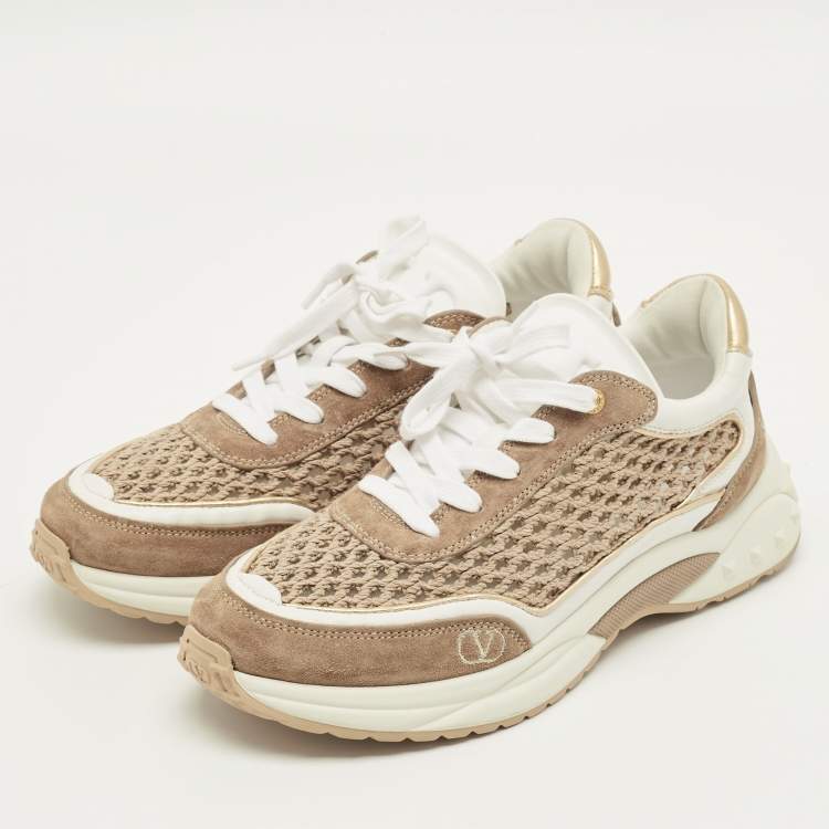 Pre Owned Valentino Ready Go Size 39 White/Brown Leather and Suede Low Top Sneakers