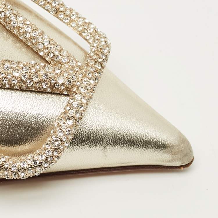 Pre Owned Valentino VLogo Size 36 Metallic Leather VLogo Signature Slingback Pumps