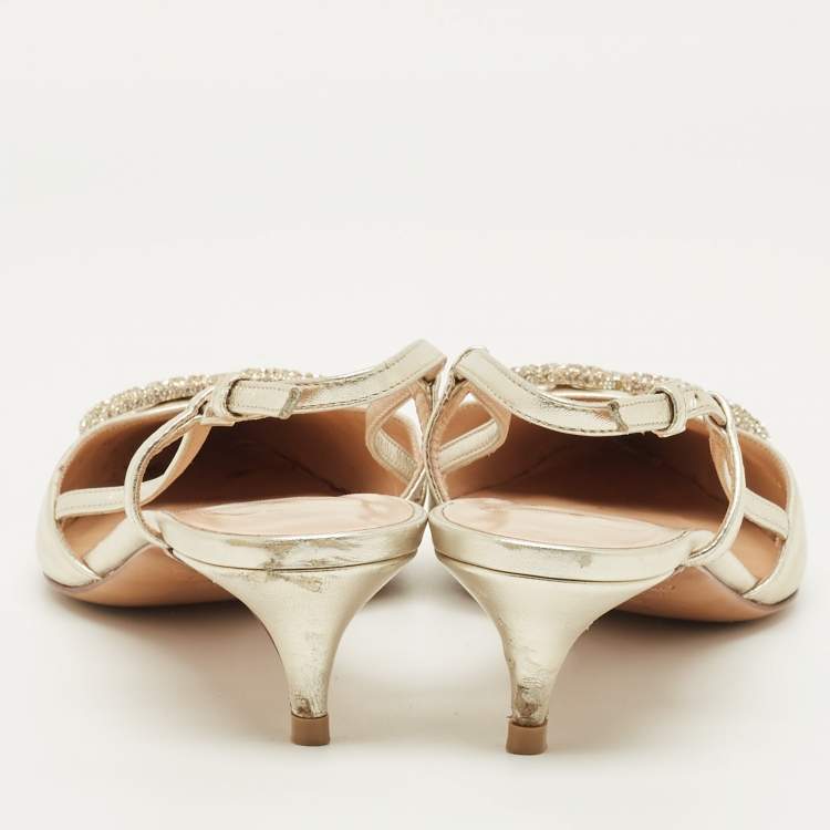 Pre Owned Valentino VLogo Size 36 Metallic Leather VLogo Signature Slingback Pumps