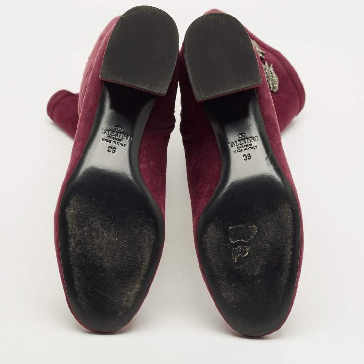 Pre Owned Valentino Size 39 Red Suede Knee Length Boots