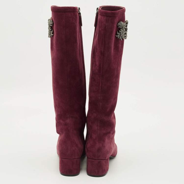 Pre Owned Valentino Size 39 Red Suede Knee Length Boots