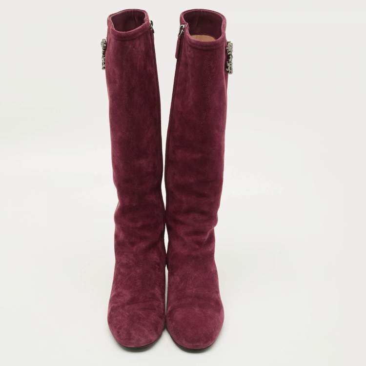 Pre Owned Valentino Size 39 Red Suede Knee Length Boots