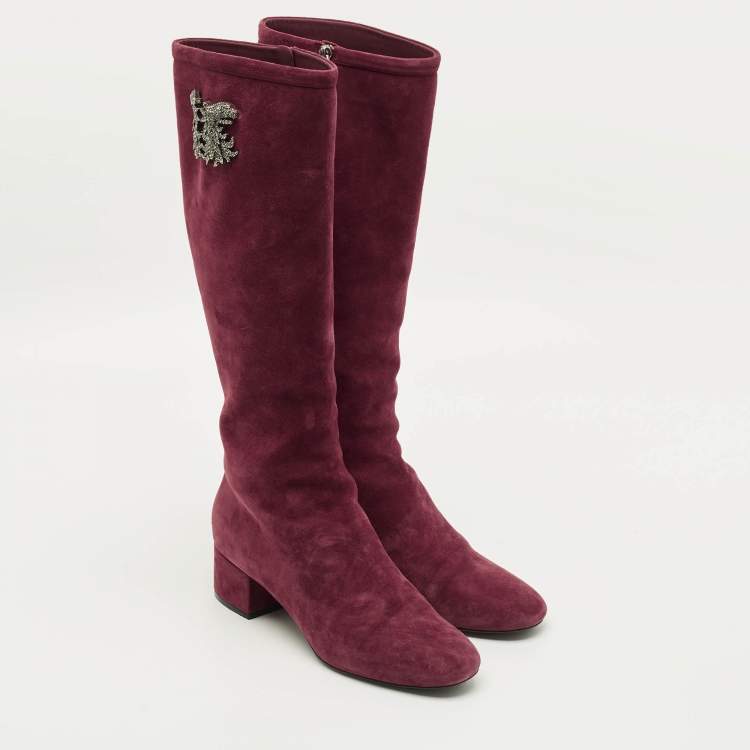 Pre Owned Valentino Size 39 Red Suede Knee Length Boots