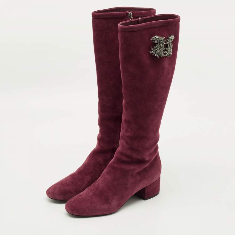 Pre Owned Valentino Size 39 Red Suede Knee Length Boots