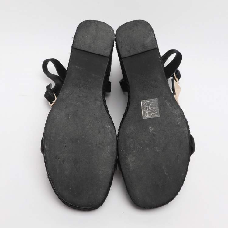 Pre Owned Valentino Roman Stud Size 39 Black Suede Wedge Platform Espadrille Sandals