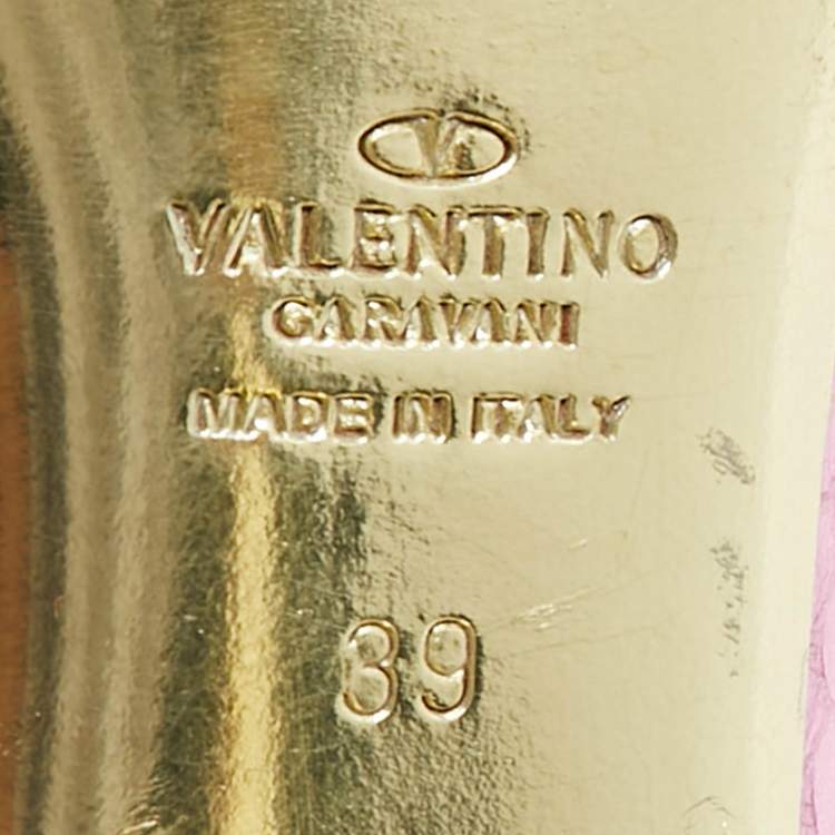 Pre Owned Valentino Size 39 Pink Snakeskin Embossed Leather Bow Peep Toe Pumps