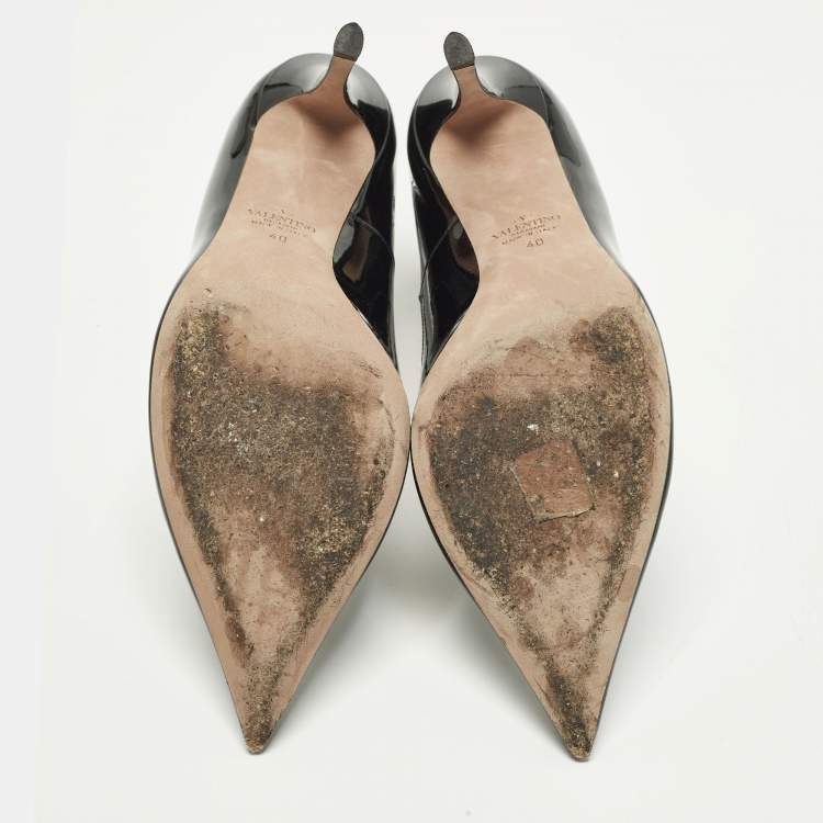 Pre Owned Valentino Size 40 Black Patent Leather Ankle Strap Pumps