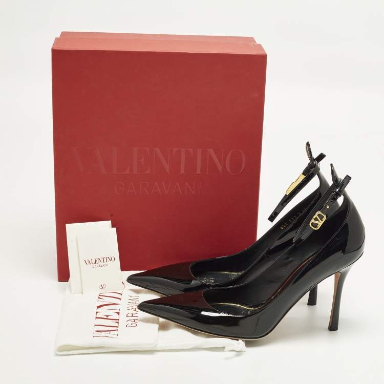 Pre Owned Valentino Size 40 Black Patent Leather Ankle Strap Pumps