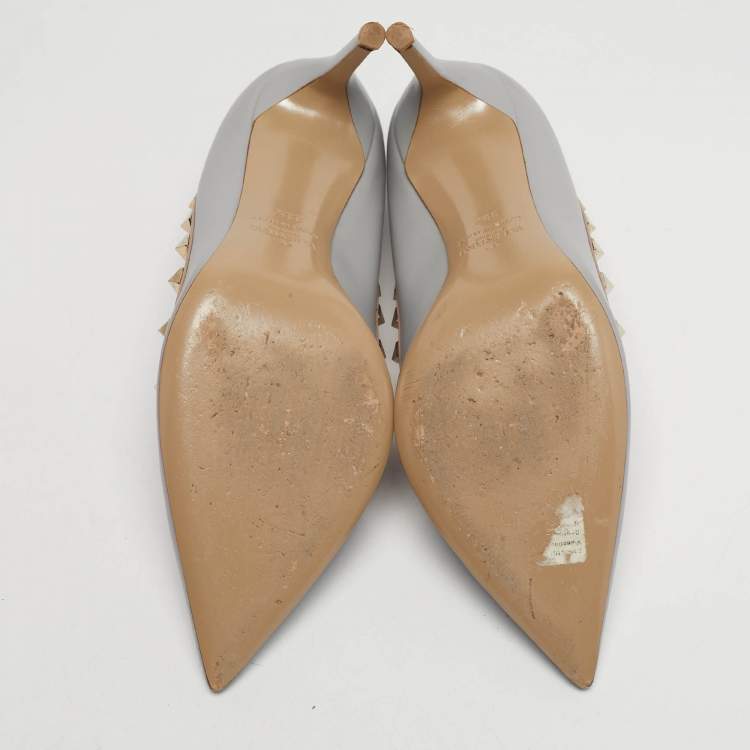Pre Owned Valentino Rockstud Size 38.5 Grey/Beige Leather Pumps