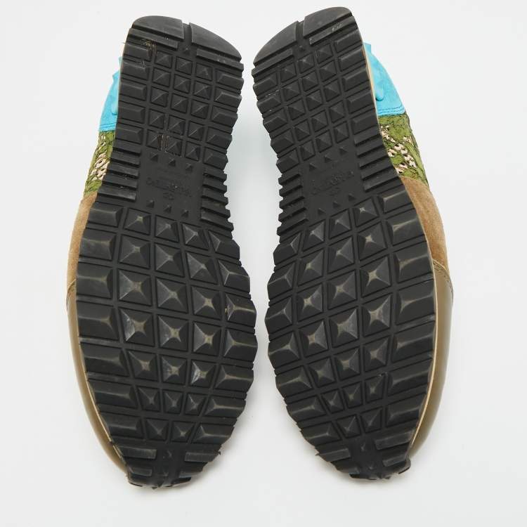 Pre Owned Valentino Rockstud Size 39 Multicolor Lace, Leather and Suede Low Top Sneakers
