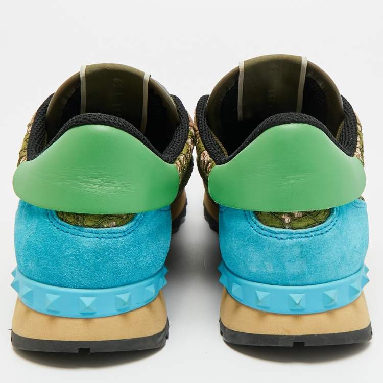 Pre Owned Valentino Rockstud Size 39 Multicolor Lace, Leather and Suede Low Top Sneakers