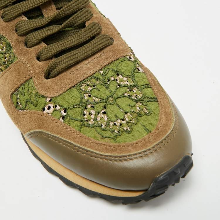Pre Owned Valentino Rockstud Size 39 Multicolor Lace, Leather and Suede Low Top Sneakers