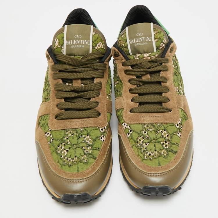 Pre Owned Valentino Rockstud Size 39 Multicolor Lace, Leather and Suede Low Top Sneakers