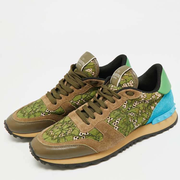 Pre Owned Valentino Rockstud Size 39 Multicolor Lace, Leather and Suede Low Top Sneakers