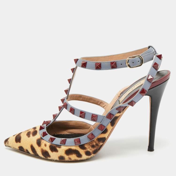 Pre Owned Valentino Rockstud Size 41 Multicolor Calf Hair and Leather Pumps