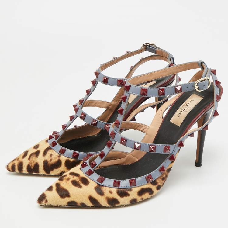 Pre Owned Valentino Rockstud Size 41 Multicolor Calf Hair and Leather Pumps