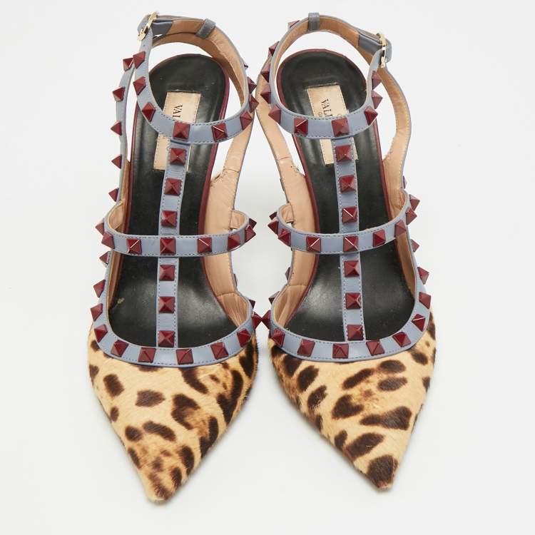 Pre Owned Valentino Rockstud Size 41 Multicolor Calf Hair and Leather Pumps