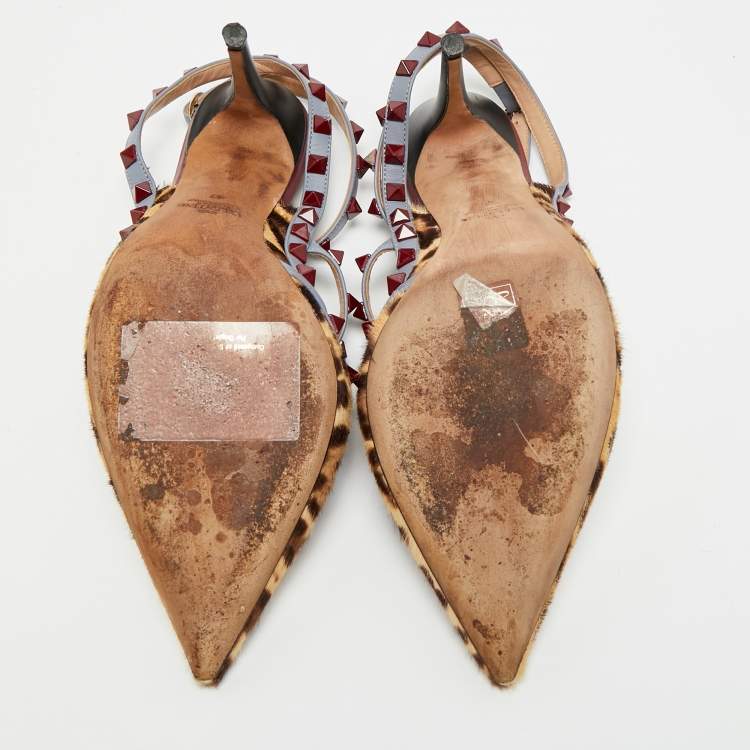 Pre Owned Valentino Rockstud Size 41 Multicolor Calf Hair and Leather Pumps