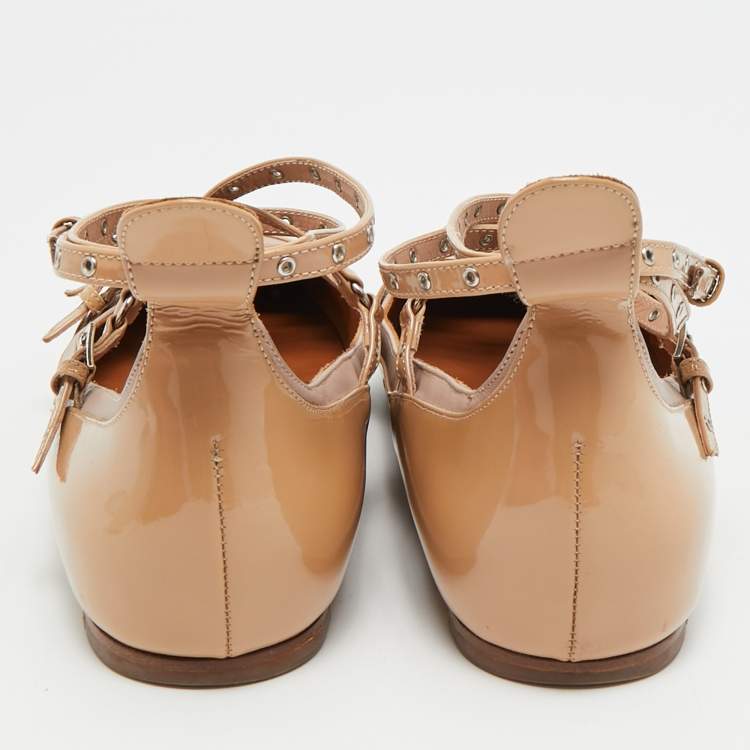 Pre Owned Valentino Love Latch Size 38 Beige Leather and Patent Leather Ballet Flats