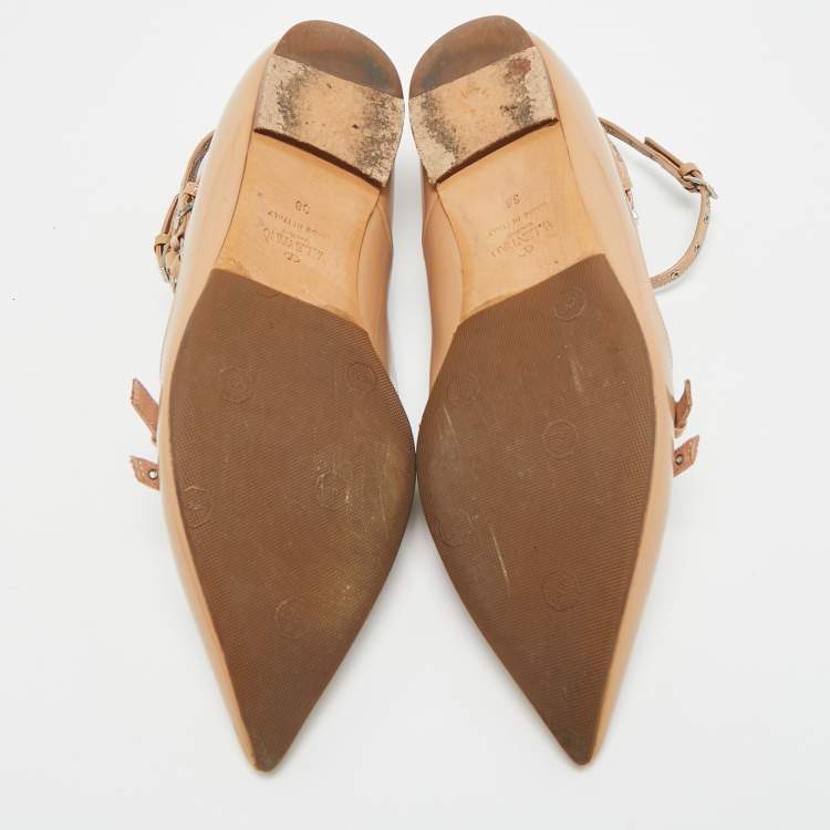 Pre Owned Valentino Love Latch Size 38 Beige Leather and Patent Leather Ballet Flats