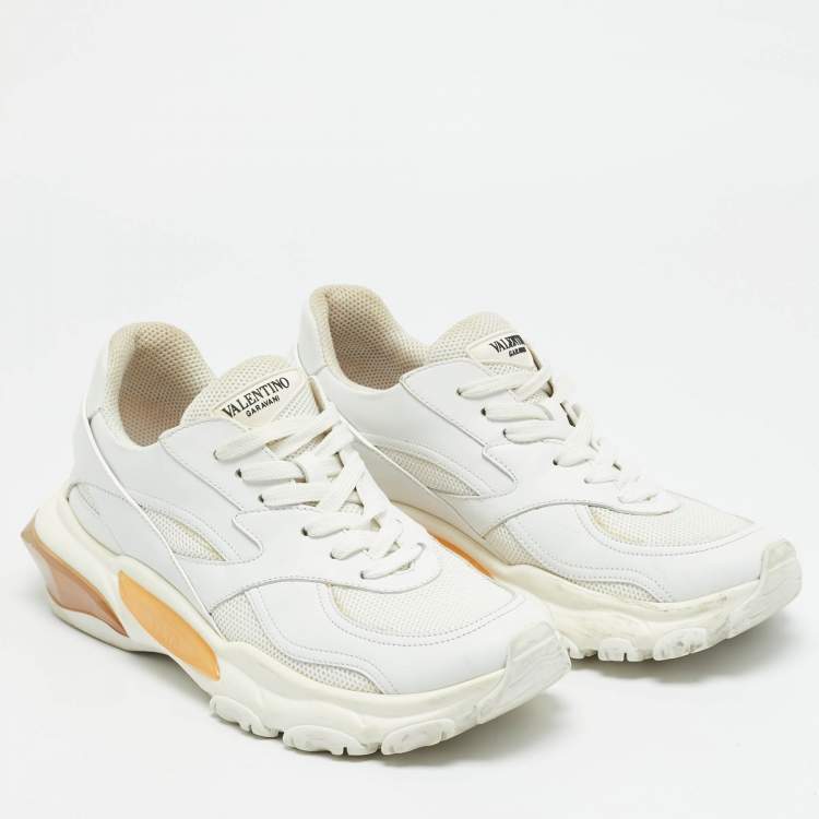 Pre Owned Valentino Climbers Size 38 White Leather and Mesh Lace Up Sneakers