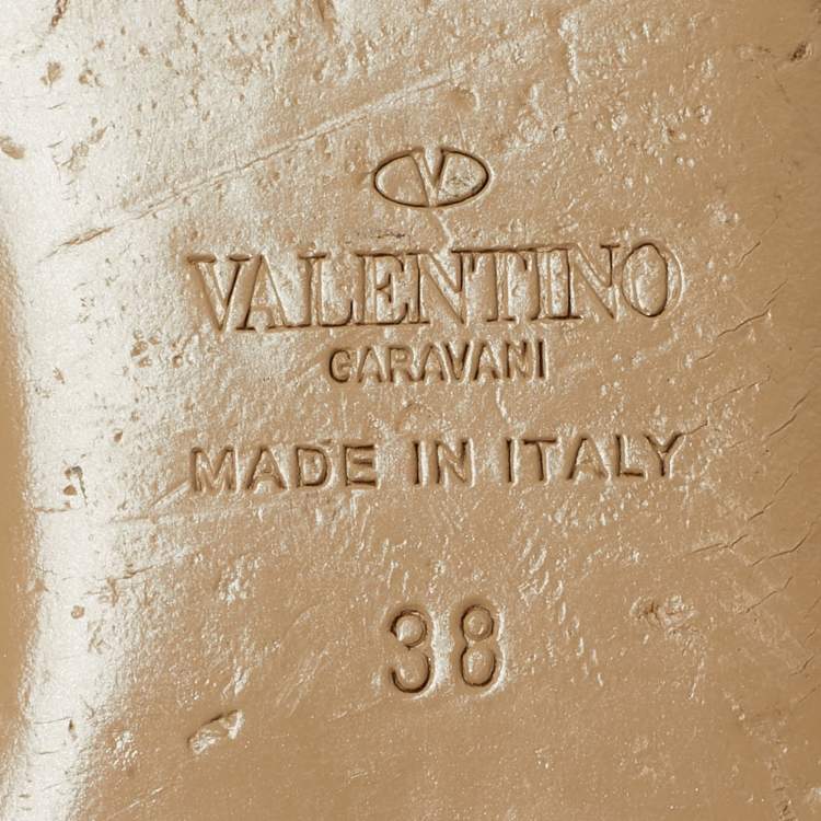 Pre Owned Valentino Rockstud Size 38  Cream/Pink Leather and Patent Leather Ballet Flats