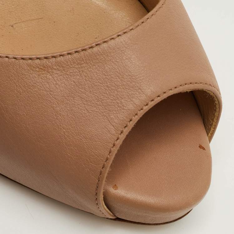 Pre Owned Valentino Size 38 Beige Leather Platform Peep Toe Pumps