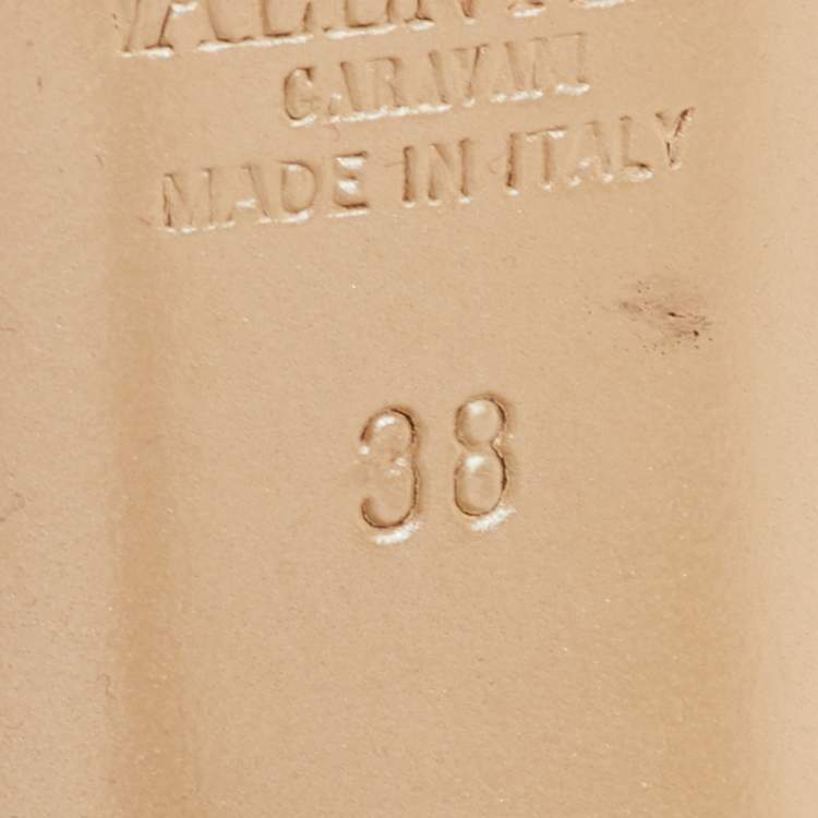 Pre Owned Valentino Size 38 Beige Leather Platform Peep Toe Pumps