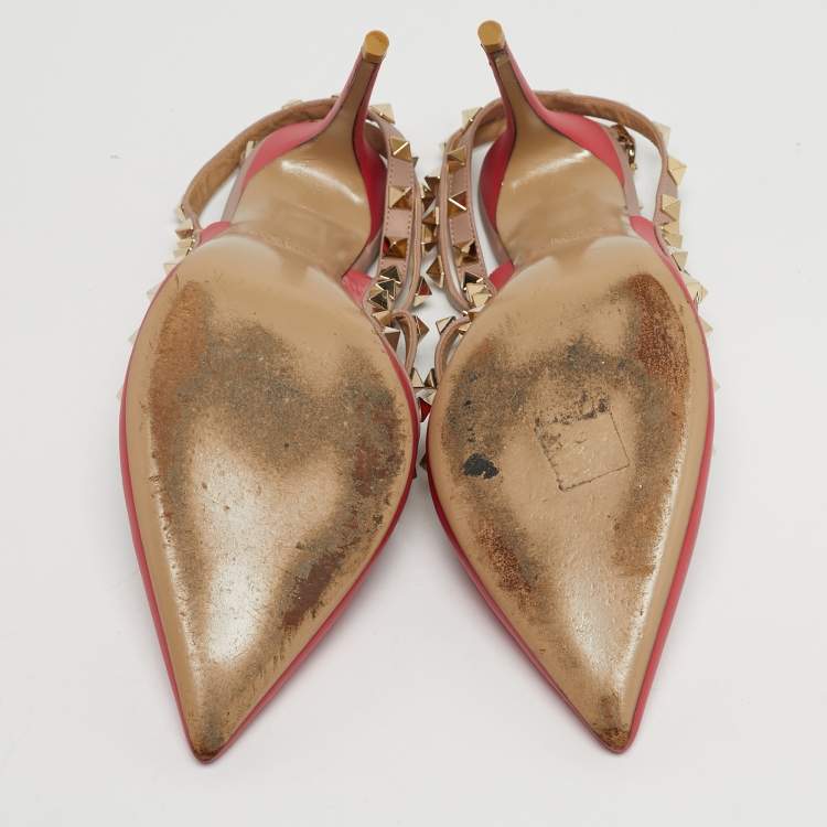 Pre Owned Valentino Rockstud Size 39 Pink/Beige Leather Pumps