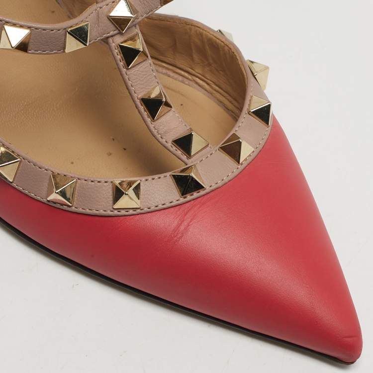 Pre Owned Valentino Rockstud Size 39 Pink/Beige Leather Pumps