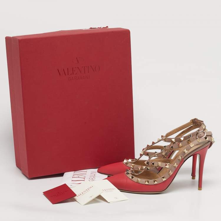 Pre Owned Valentino Rockstud Size 39 Pink/Beige Leather Pumps