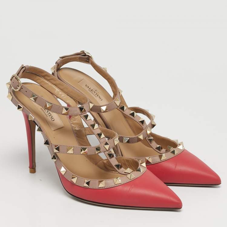 Pre Owned Valentino Rockstud Size 39 Pink/Beige Leather Pumps