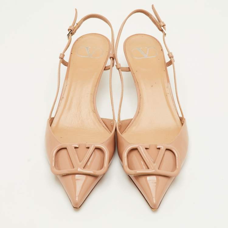 Pre Owned Valentino VLogo Size 39 Beige Patent Leather Pumps