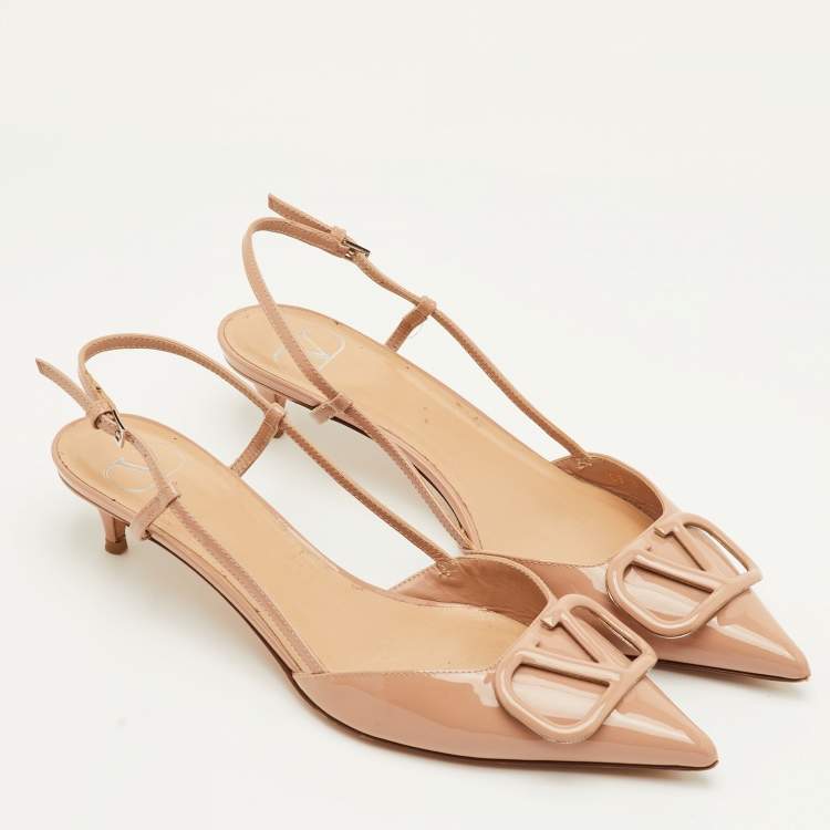 Pre Owned Valentino VLogo Size 39 Beige Patent Leather Pumps