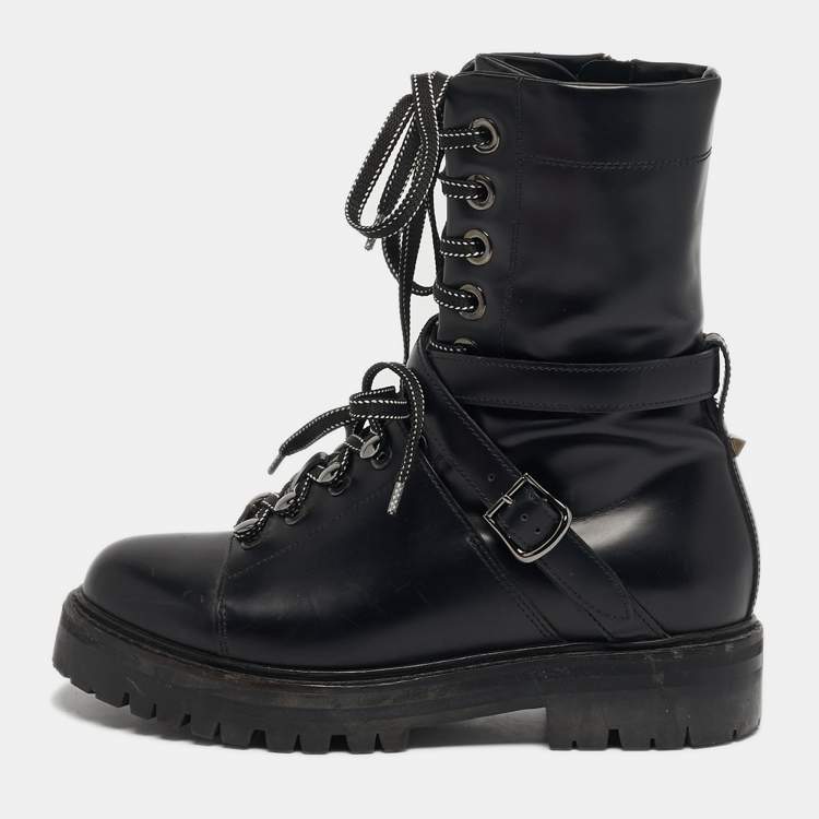 Pre Owned Valentino Rockstud Size 36 Black Leather Combat Boots